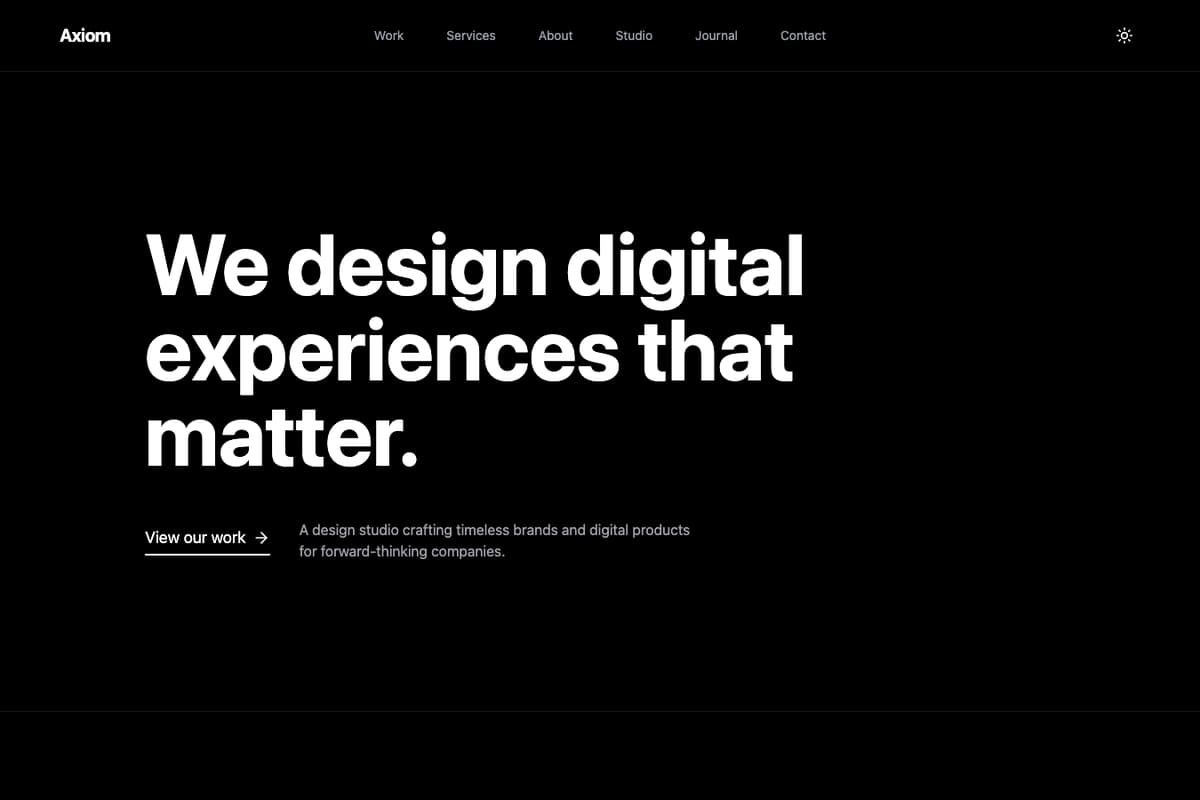 Axiom Digital Design website template showing portfolio-layout, showcase, contact-form