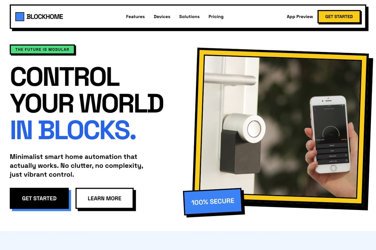 Blockhome website template showing landing-page, hero-image, animated