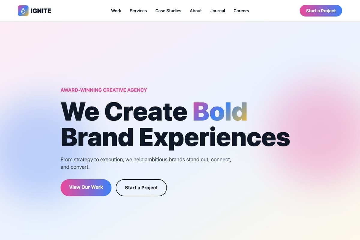 Ignite website template showing portfolio-layout, case-studies, hero-image