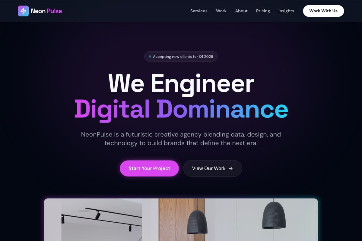 Marketing Agency website template showing landing-page, contact-form, dark-theme