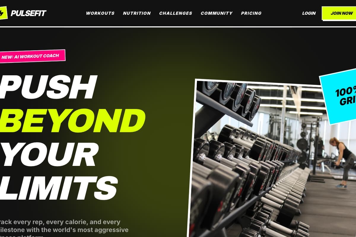 Pulse Charge website template showing landing-page, pricing-table, testimonials