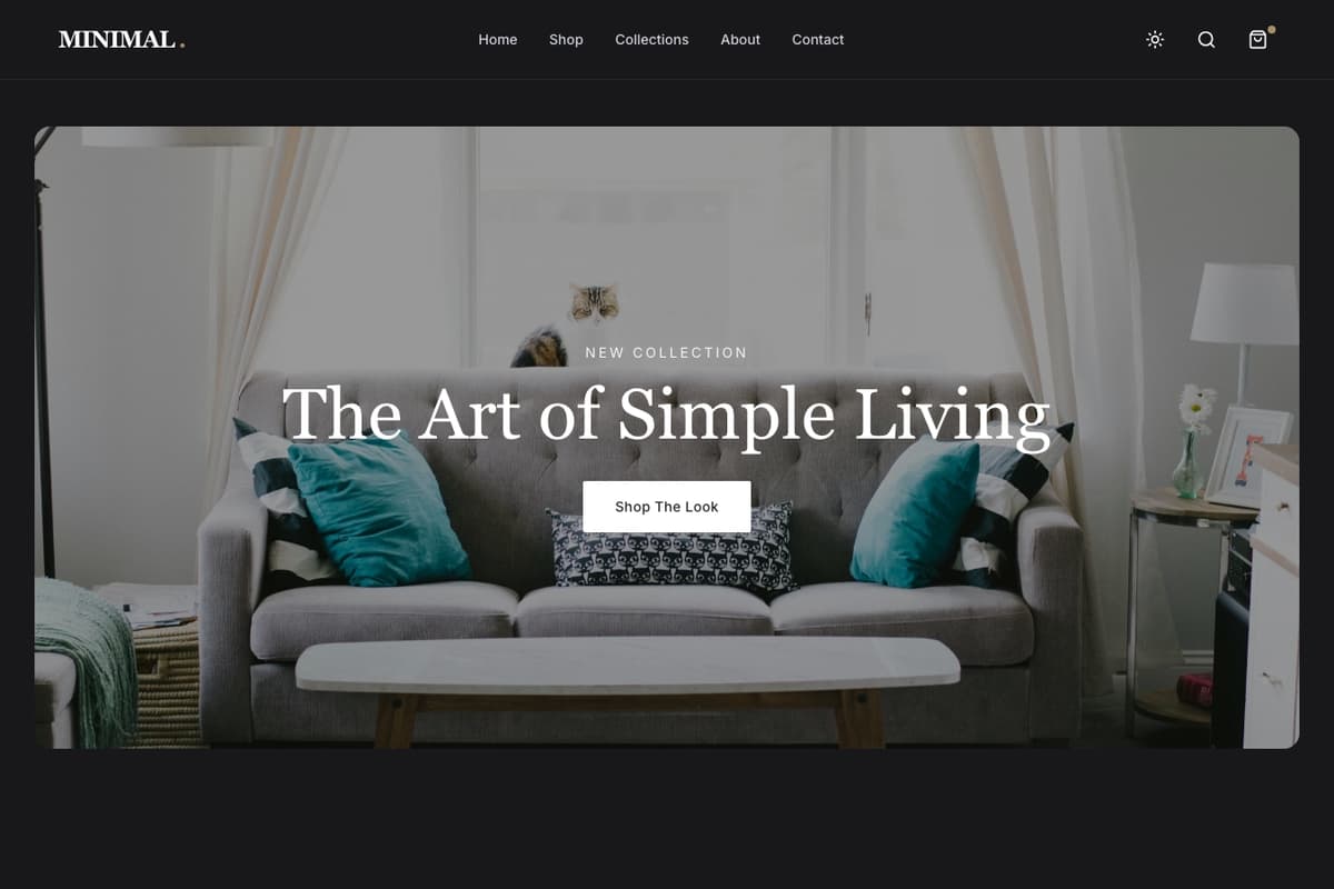 Simple Living website template showing home-goods, lifestyle-products, curated-collection