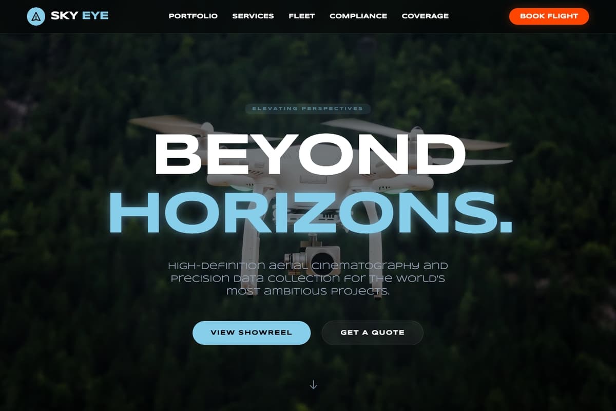 Skyeye Vision website template showing portfolio-layout, video-hero, image-gallery