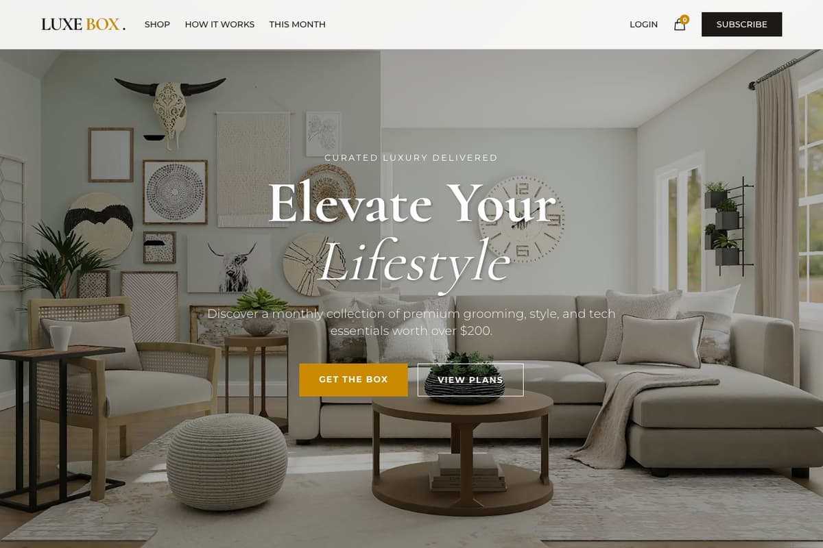 Subscription Box website template showing subscription, membership, pricing-table