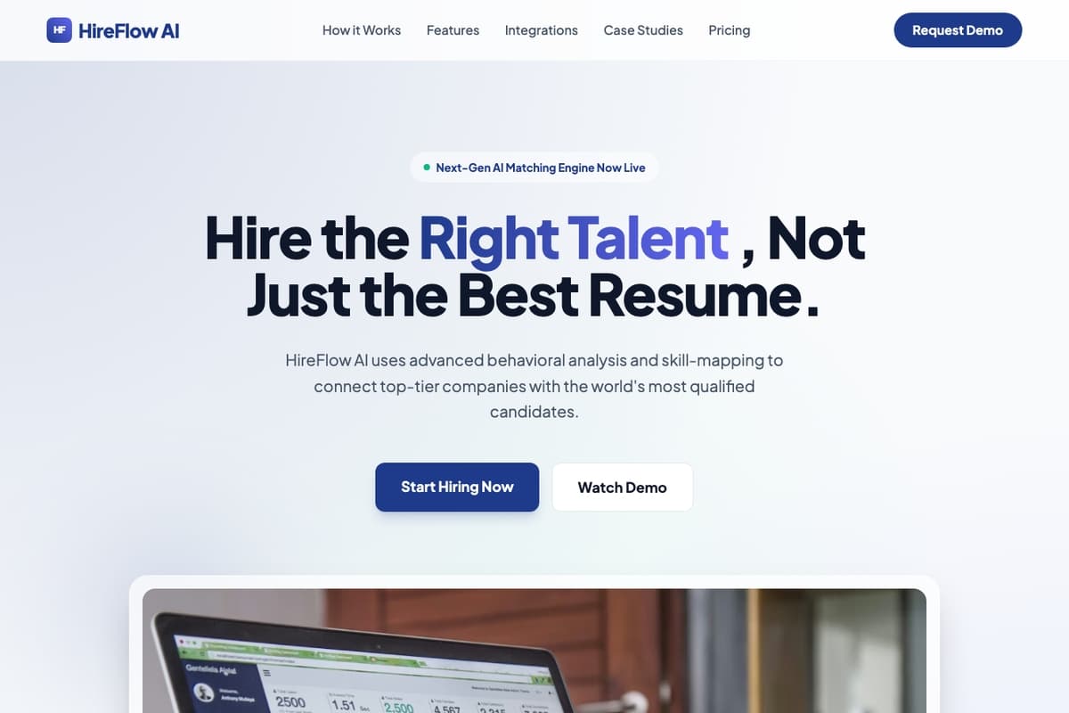 Talent Flow website template showing landing-page, pricing-table, testimonials