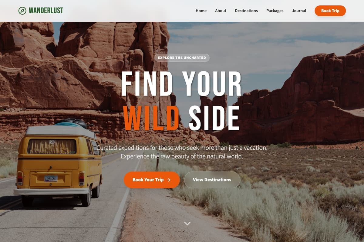 Travel Agency 2 website template showing multi-page, booking-system, hero-image